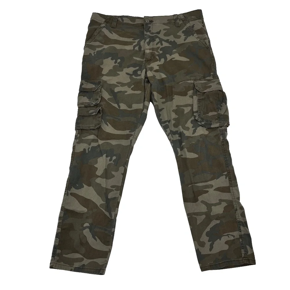 Wrangler Mens 38x30 Regular Taper Cargo Pants Green‎ Camouflage Army Flat Front